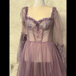 Widow Dolls Kill Lady Dance With Death Maxi Dress Mauve Lace Gown Goth Lolita